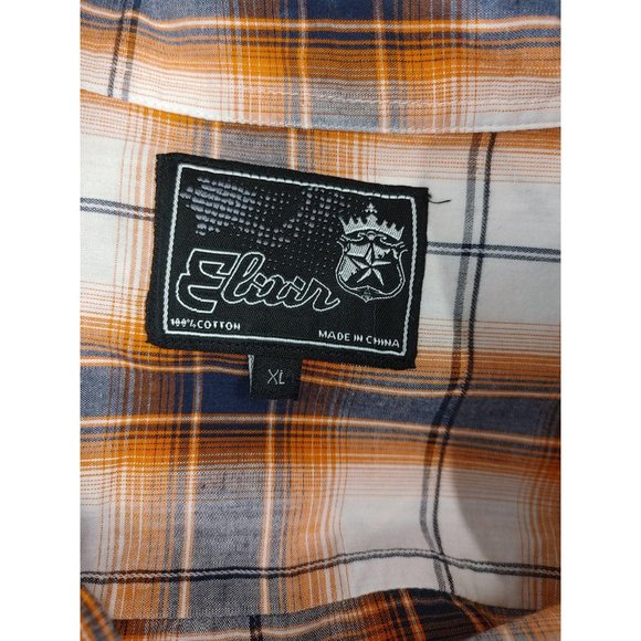 Elixir Men's Orange Blue Plaid Button Up Shirt M - Picture 5 of 5